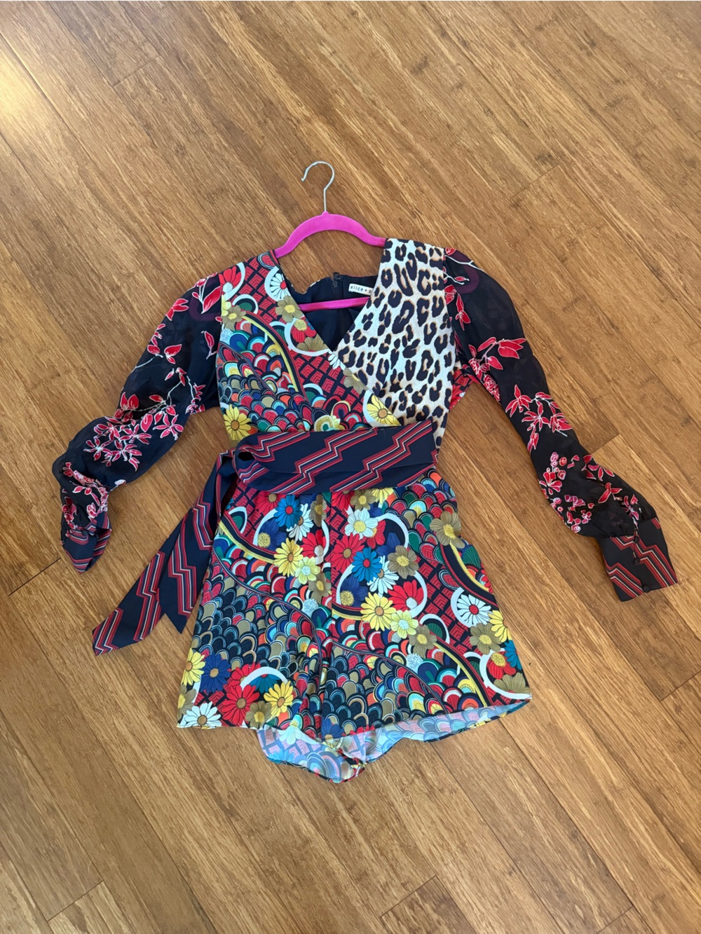 Alice + Olivia Multicolor Mixed-Print Tie-Front Blouse